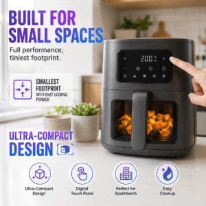 Ultra compact air fryer with digital touch panel ideal for apartments