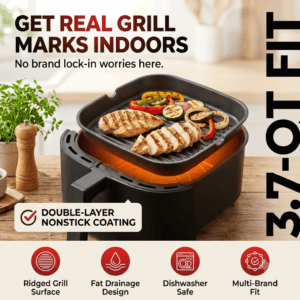 Best air fryer grill pan comparison 2026 showing grilled chicken with sear marks