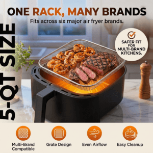Universal air fryer grill rack fitting six major brands cooking steak and shrimp