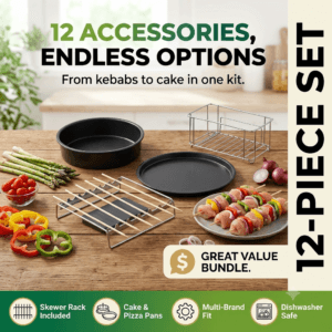 12 piece air fryer accessories set with skewer rack cake pan and pizza pan