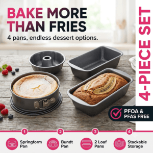 Air fryer baking accessories set with springform pan and cheesecake