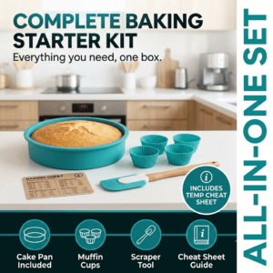 Complete air fryer baking accessories set with cake pan and muffin cups