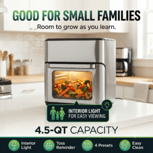 Beginner friendly air fryer with viewing window for small families