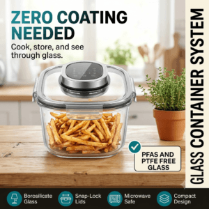 Non toxic glass air fryer with borosilicate container cooking crispy fries