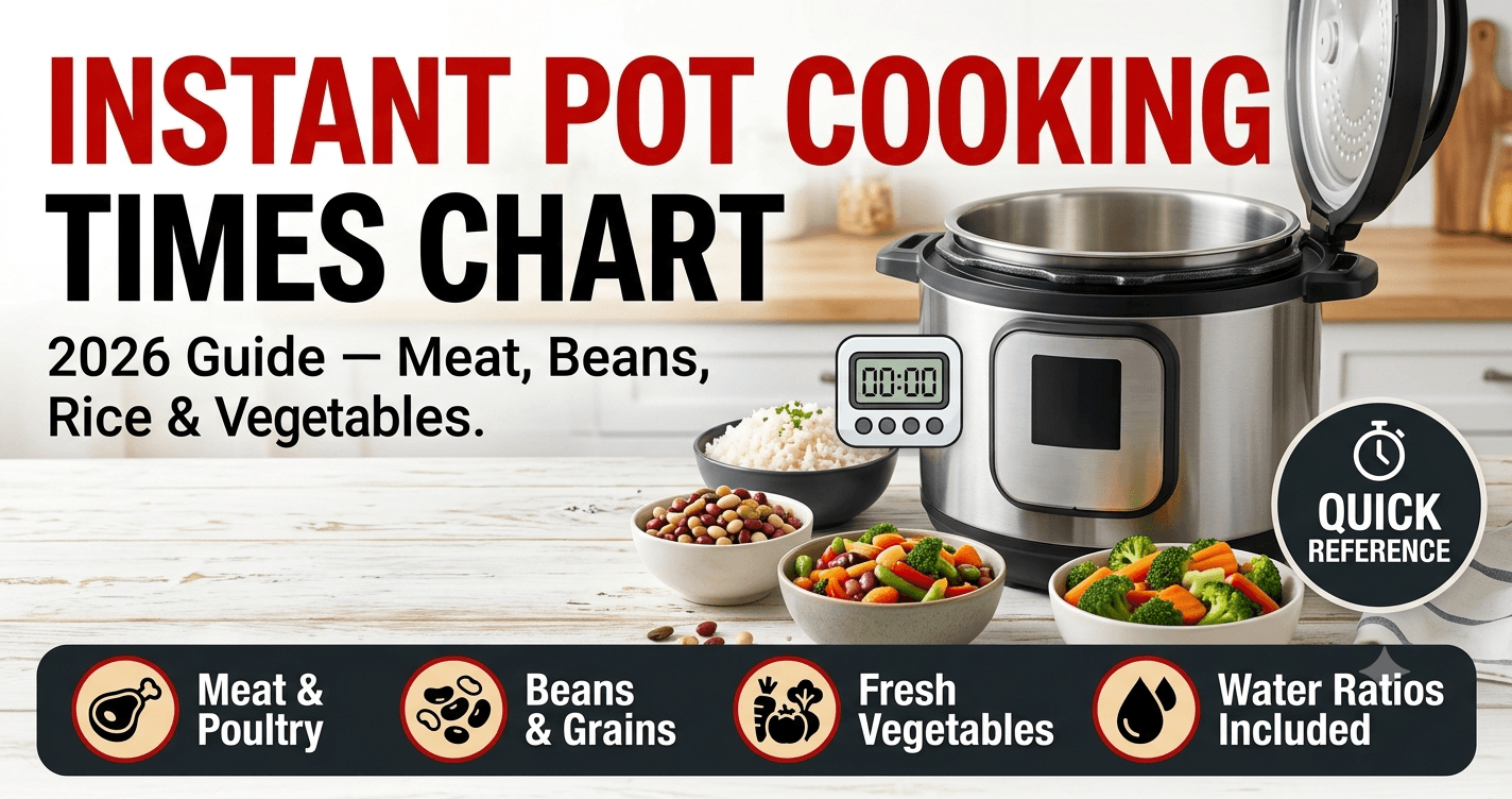 Instant pot cooking times chart 2026 meat beans rice vegetables