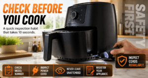 Air fryer safety inspection checking power cord and model number